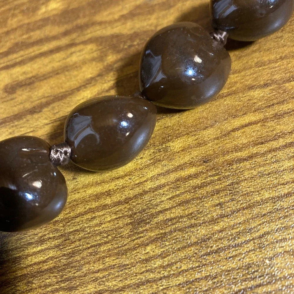 Hawaiian Kukui Nut Lei Necklace Polished Brown Tropical Luau Graduation
